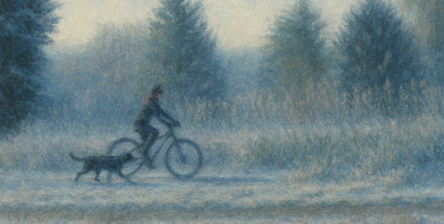 dog biking during winter